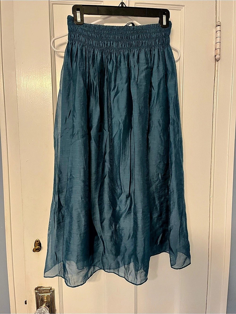 Vince Smocked Waist Midi Skirt Blue XS Fairy Silky Boho Holiday Lux